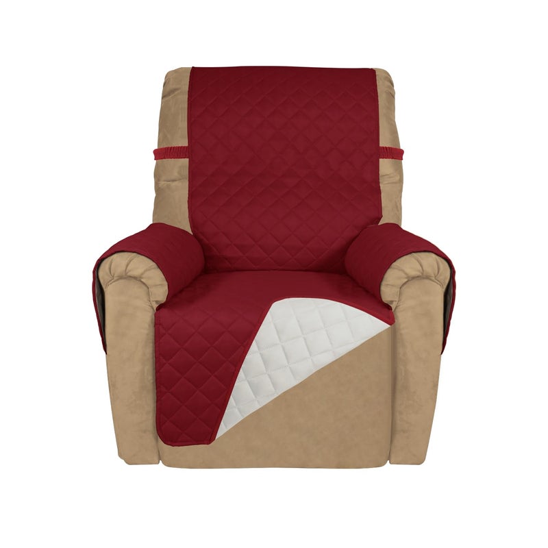 PureFit Reversible Quilted Sofa Cover, Water Resistant Slipcover Furniture Protector, Washable Couch Cover with Non Slip and Elastic Straps for Kids, Dogs, Pets (Small Recliner, Red/Ivory) - Image 1